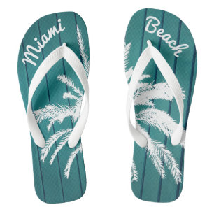 Miami Beach Palm Trees Blue and White Flip Flops