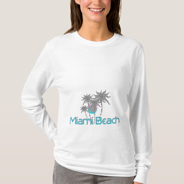 Miami Beach, Palms, Aqua, Cool T-Shirt (Front)