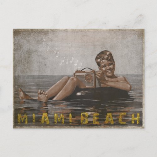 Miami Beach Postcard with Cool Vintage Guy