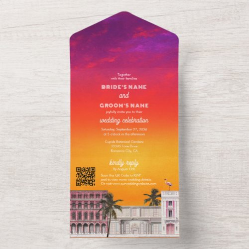 Miami Beach Rainbow Row Charleston Palm Wedding All In One Invitation