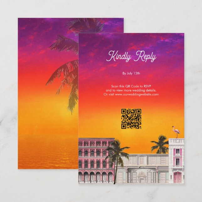 Miami Beach Rainbow Row Charleston Palm Wedding Enclosure Card (Front/Back)