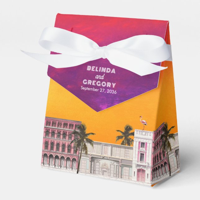 Miami Beach Rainbow Row Charleston Palm Wedding Favor Boxes (Front Side)