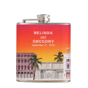 Miami Beach Rainbow Row Charleston Palm Wedding Flask