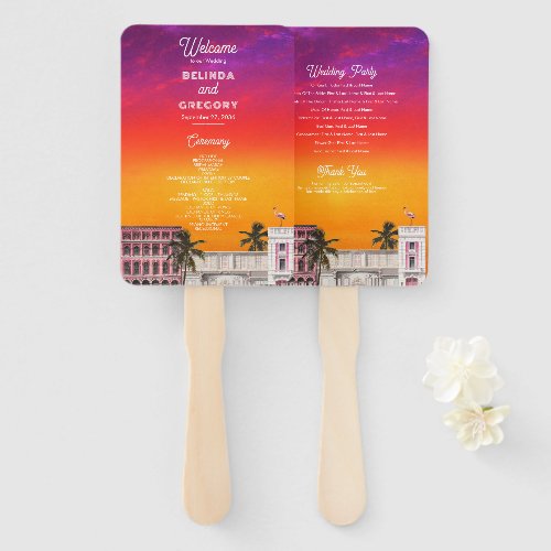 Miami Beach Rainbow Row Charleston Palm Wedding Hand Fan