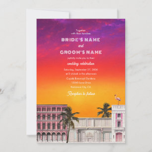 Miami Beach Rainbow Row Charleston Palm Wedding Invitation