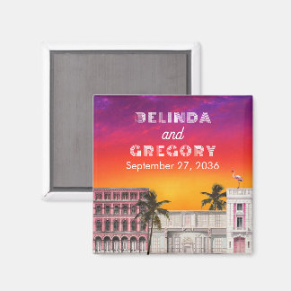 Miami Beach Rainbow Row Charleston Palm Wedding Magnet