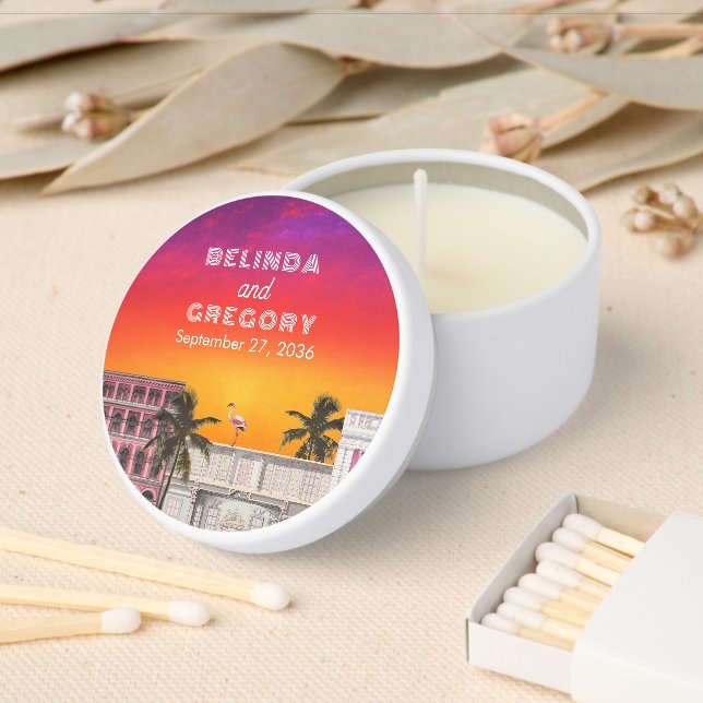 Miami Beach Rainbow Row Charleston Palm Wedding Mini Candle Favors (Insitu)