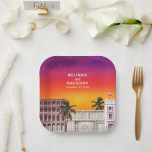 Miami Beach Rainbow Row Charleston Palm Wedding Paper Plates