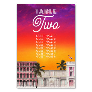 Miami Beach Rainbow Row Charleston Palm Wedding Table Number