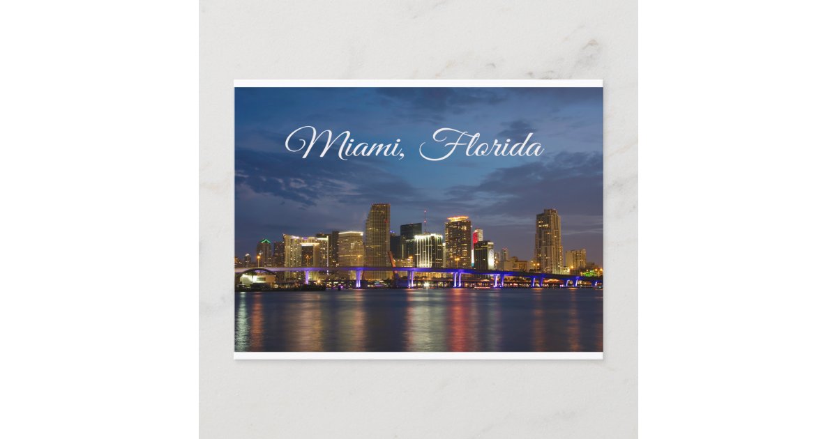 Miami Beach Skyline at Night Miami Florida Postcard 