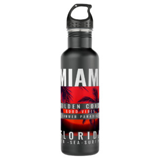Miami Beach Souvenirs Golden Cost Florida Vintage  Stainless Steel Water Bottle
