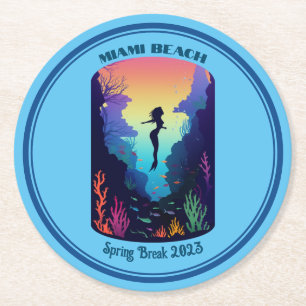 Miami Beach Spring Break 2023 Mermaid Reef Round Paper Coaster