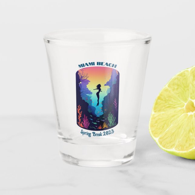 Miami Beach Spring Break 2023 Mermaid Reef Shot Gl Glass (Front)