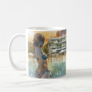 Miami Beach Spring Break Girl in Pool Watercolor Coffee Mug