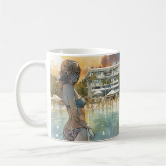 Miami Beach Spring Break Girl in Pool Watercolor Coffee Mug