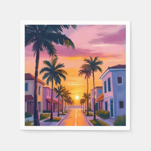 Miami Beach Sunset Ocean Florida Watercolor Napkins
