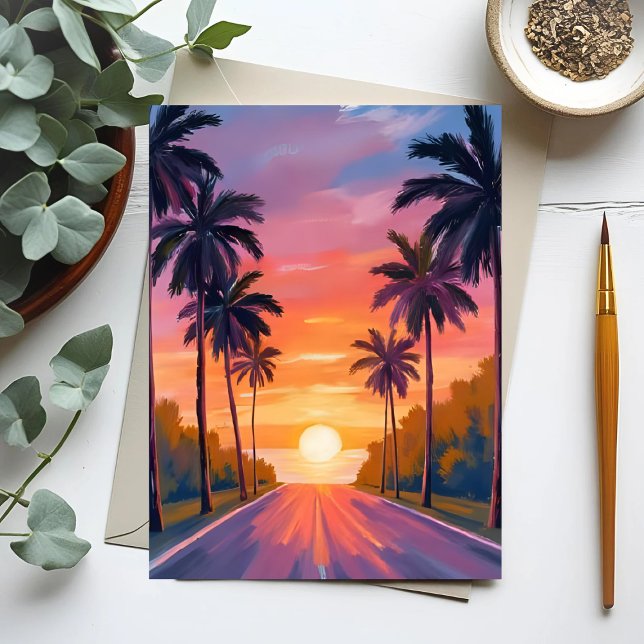 Miami Beach Sunset Palm Tree Tropical Postcard (Creator Uploaded)