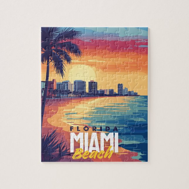 Miami Beach Sunset | Vibrant Florida Coastal Jigsaw Puzzle (Vertical)