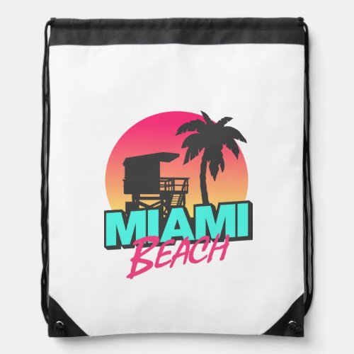 Miami Beach Travel Vintage Photo  Drawstring Bag