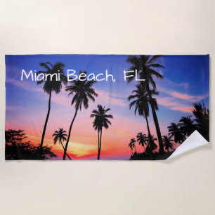 Miami Beach Tropical Scenic Sunset Beach Towel