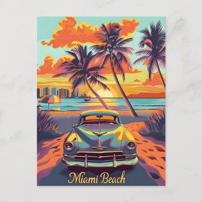 Miami Beach Vintage Car Postcard (Front)