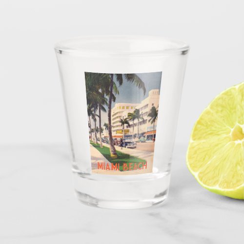 Miami Beach vintage street scene Shot Glass