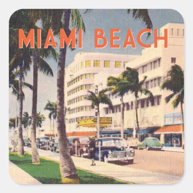 Miami Beach vintage street scene Square Sticker (Front)