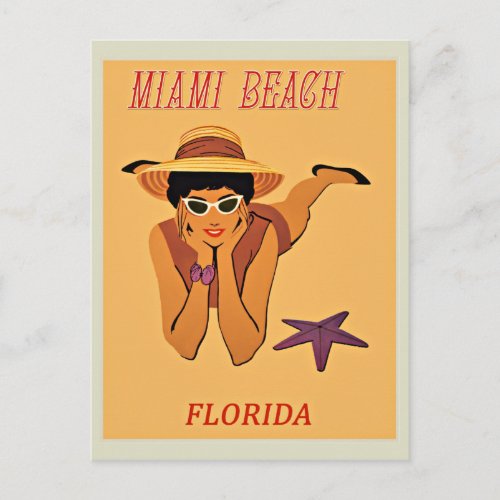 Miami Beach vintage travel poster Postcard