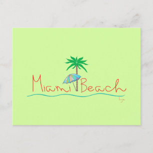 Miami Beach with Palm and Umbrella Postcard