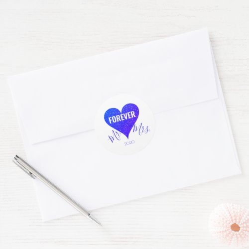 Miami Blue Glitter Heart MrMrs Round Sticker