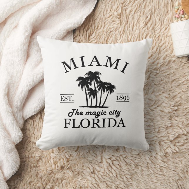Miami City beach of Florida Throw Pillow (Blanket)
