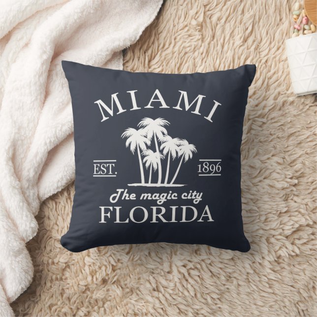 Miami City beach of Florida Throw Pillow (Blanket)
