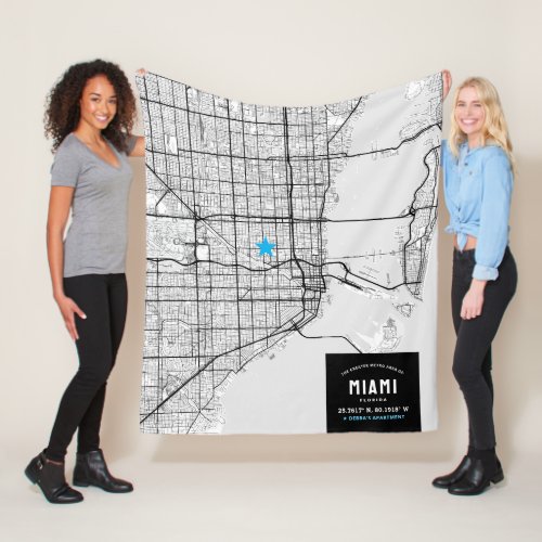 Miami City Map  Mark Your Location Fleece Blanket