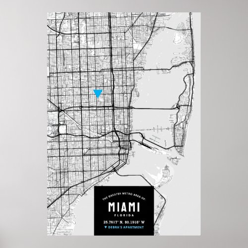 Miami City Map  Mark Your Location Poster