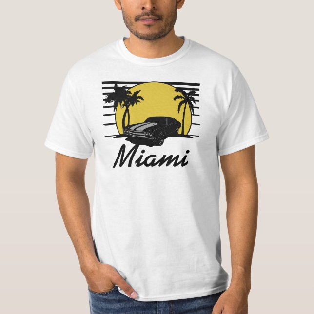 Miami (City Name) Beach Sunset Surf Car T-shirt (Front)