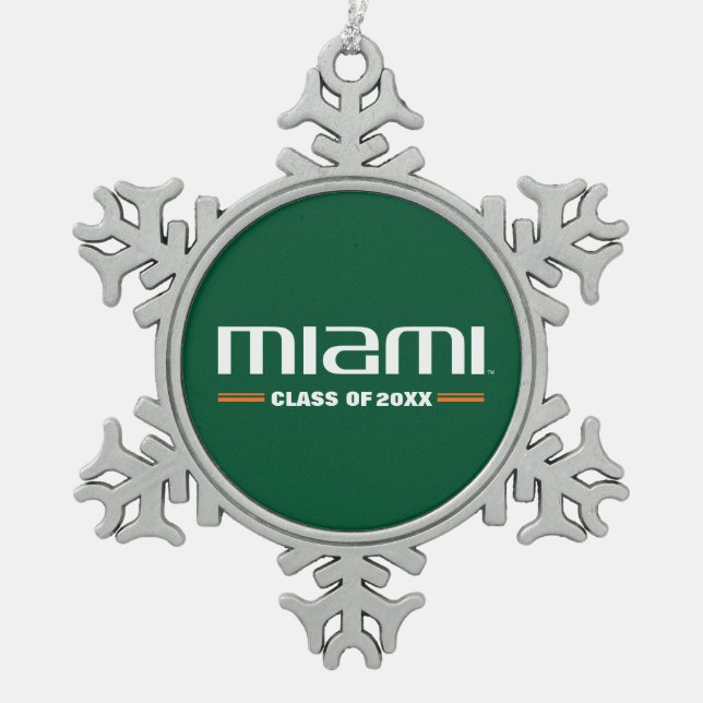 Miami Class Year Snowflake Pewter Christmas Ornament (Front)