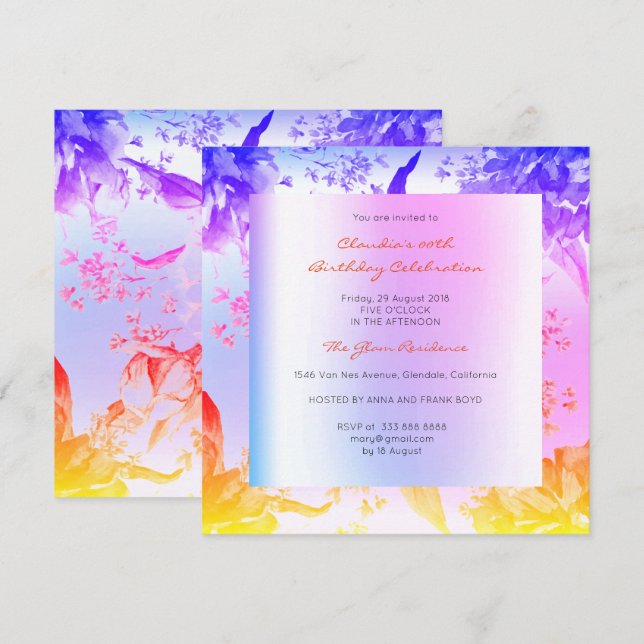 Miami Cobalt  Pink Floral Tropical Peony Birthday Invitation (Front/Back)
