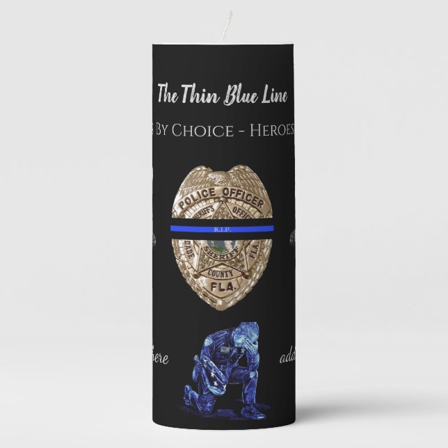 Miami-Dade FLA. Thin Blue Line Pillar Candle (Front)
