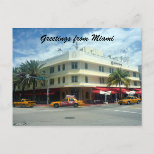 miami deco taxis postcard