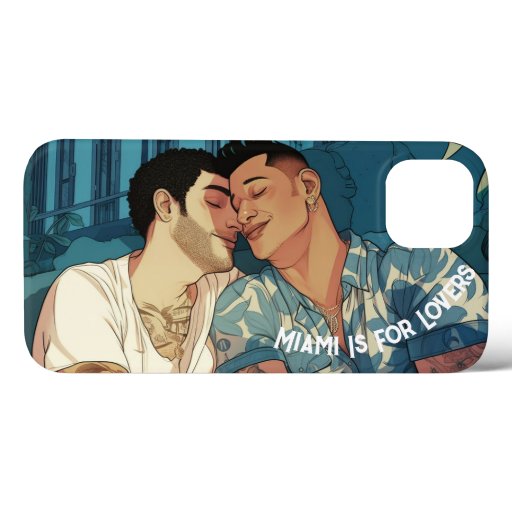 Miami Downtown Gay Men Cuddling Illustration iPhone 13 Case