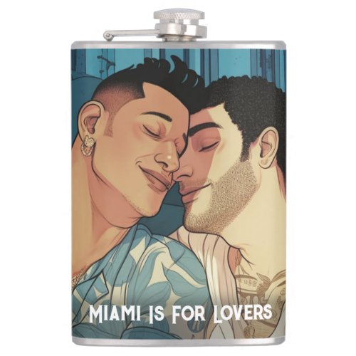 Miami Downtown Gay Men Cuddling Illustration Flask