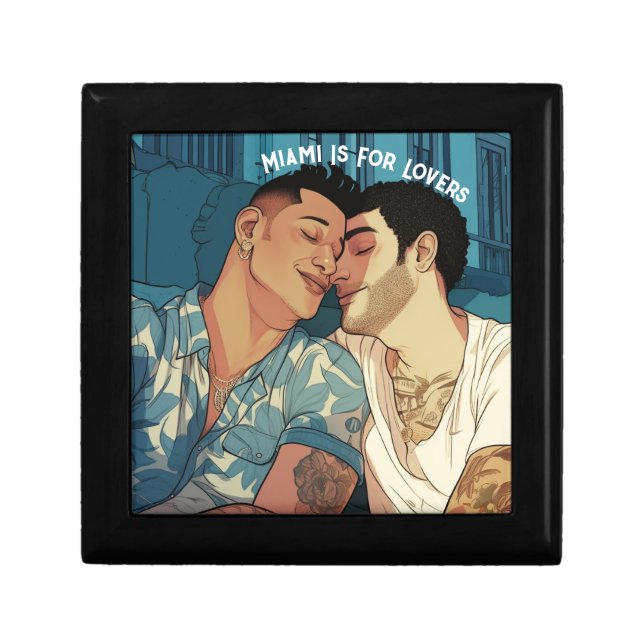 Miami Downtown Gay Men Cuddling Illustration Gift Box (Front)