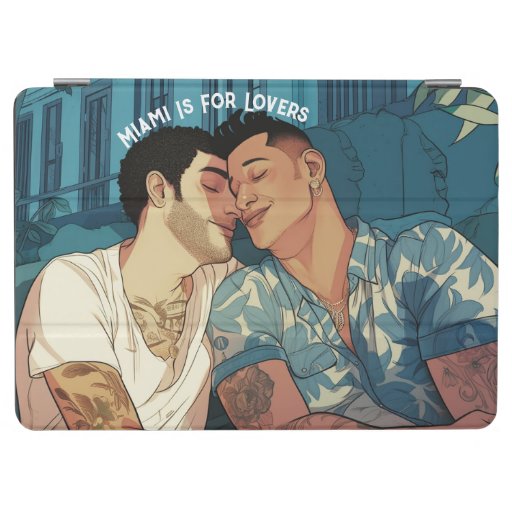 Miami Downtown Gay Men Cuddling Illustration iPad Air Cover
