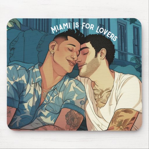 Miami Downtown Gay Men Cuddling Illustration Mouse Pad