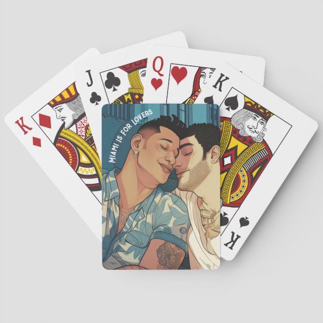 Miami Downtown Gay Men Cuddling Illustration Poker Cards (Back)