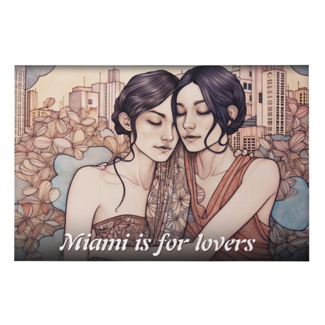 Miami Downtown Women Cuddling Lesbians Drawing Faux Canvas Print (Front)