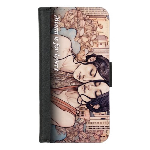 Miami Downtown Women Cuddling Lesbians Drawing iPhone 87 Wallet Case