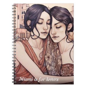Miami Downtown Women Cuddling Lesbians Drawing Notebook