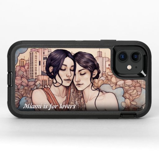 Miami Downtown Women Cuddling Lesbians Drawing OtterBox Defender iPhone 11 Case