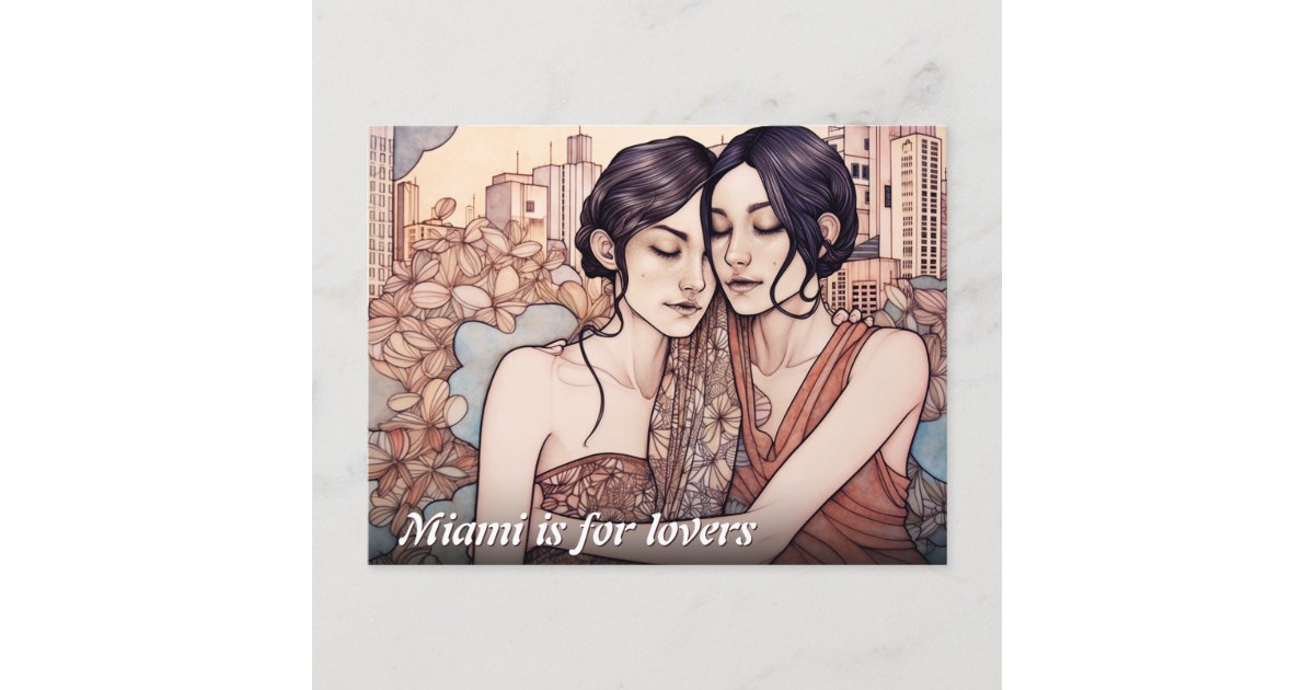 Miami Downtown Women Cuddling Lesbians Drawing Postcard Zazzle